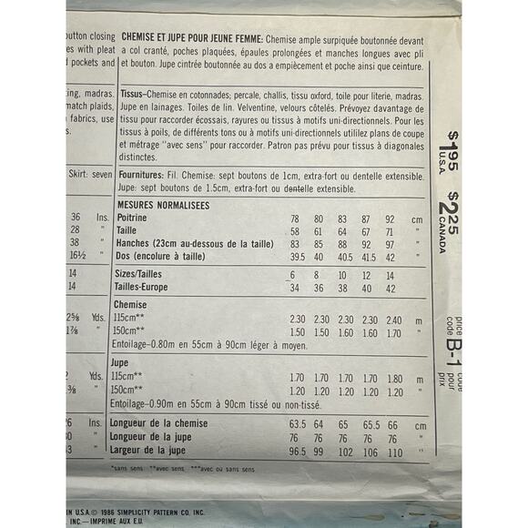 McCalls 7714 pattern Midi skirt straight button up blouse 1980s size 10 12 14 - Picture 5 of 5